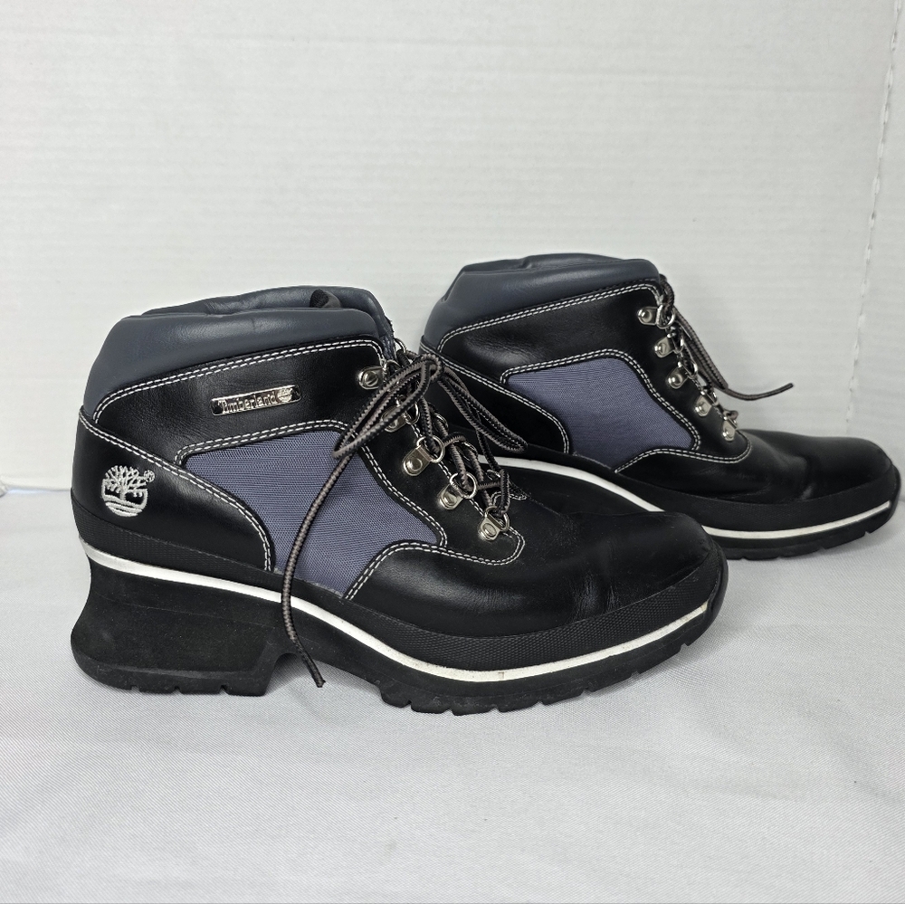 Vintage Timberland Boots Womens Sz 8M Grunge Y2K Wedge Sneaker Heels Black